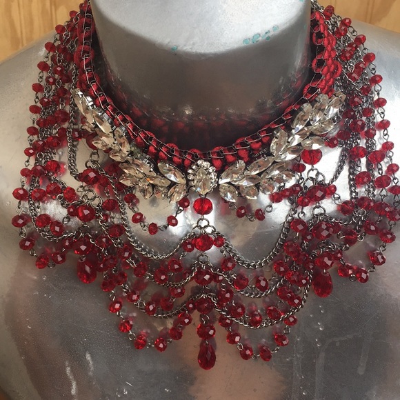 Red necklace chandelier gorgeous NEW - Picture 2 of 6